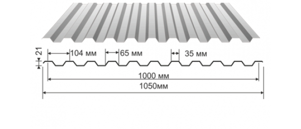 Профнастил оцинкованный С-21 1050x3000 купить недорого в Крюково