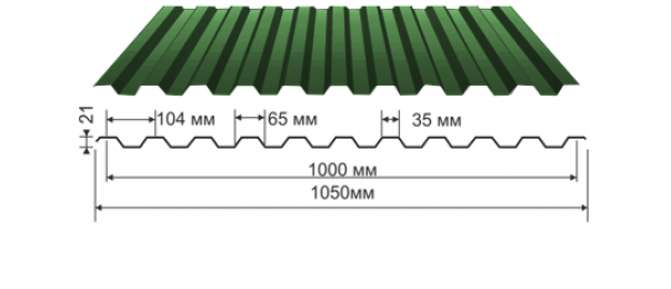 Профнастил зеленый оцинкованный  RAL 6005 С-21 купить недорого в Крюково